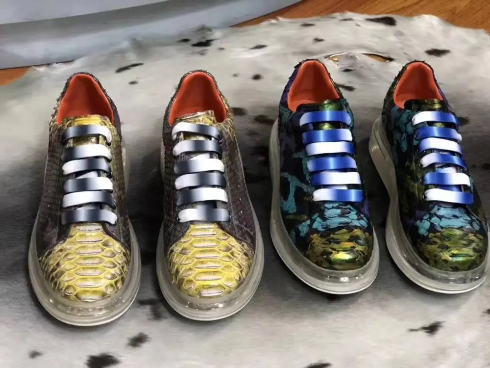 Мужские модные туфли из 100% натуральной кожи питона с подкладкой коровьей