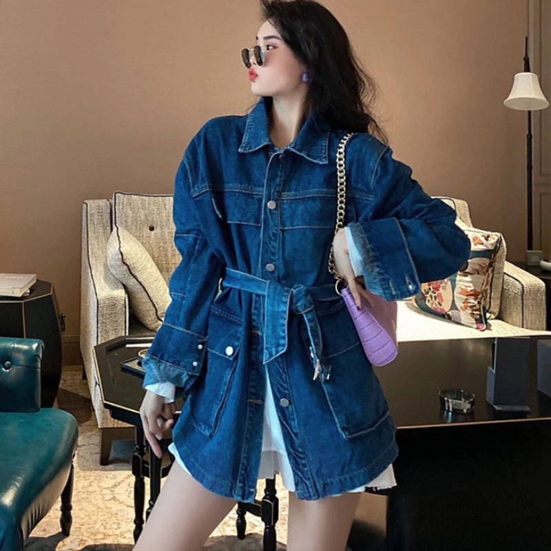 2020 весенние корейские повседневные синие джинсовые пальто куртки женские с