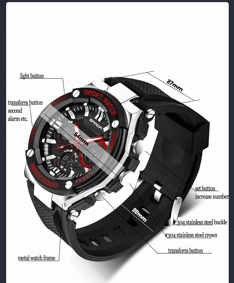 SANDA новые модные электронные часы мужские и женские спортивные