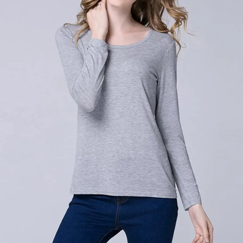 Осенняя одежда с длинными рукавами однотонная Модальная свободная круглым