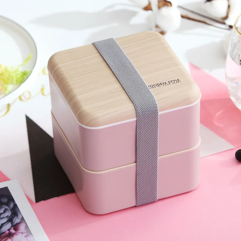 Деревянный Bento Box Ланч-бокс, двойная Студенческая коробка для завтрака, суши-бокс