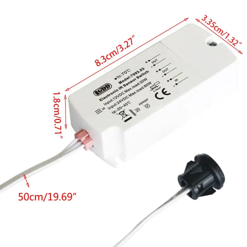 

DC 12V IR Sensor Switch 40W Infrared Light Switch for LED Strips Motion Wave 5cm