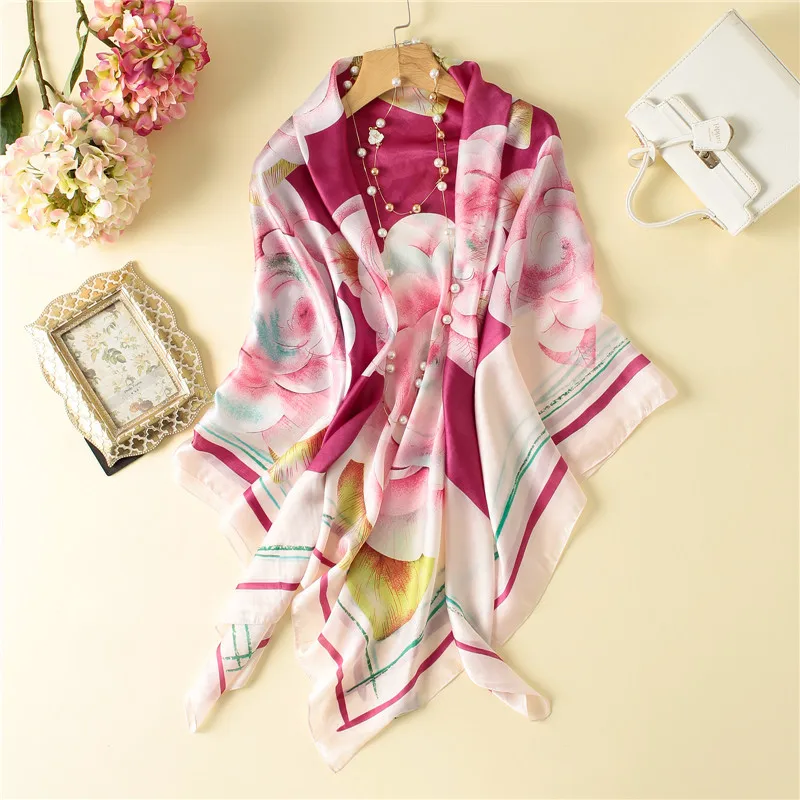 Visual Axles Plus Size Square Scarf Women Luxury Brand Foulard Pashmina Shawls Ladies Boho Rose Head Hijab New 2020 SFN275 |
