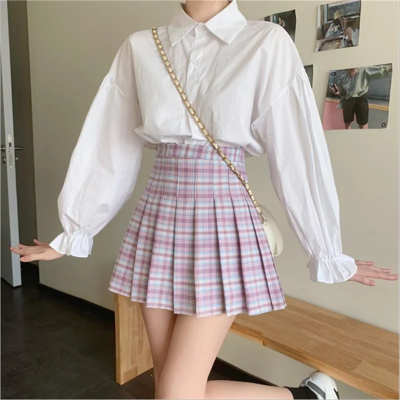 

Женская клетчатая юбка Y2K в стиле Харадзюку, пикантные плиссированные юбки в клетку, модная повседневная мини-юбка для танцев с высокой тали...