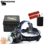 Светодиодный налобный фонарь T6L2V6, 3 режима, зуммируемый водонепроницаемый супер яркий фсветильник рь для кемпинга с питанием от батареи 2*18650