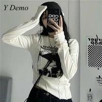 y demo casual slim t shirt for women o neck long sleeve grunge letters print female fashion clothing 2020