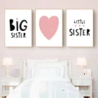 Постер для большой сестры, Картина на холсте, розовое сердце, принты для детской стены, художественные цитаты, детская печать, настенные картины в скандинавском стиле для декора комнаты для девочки