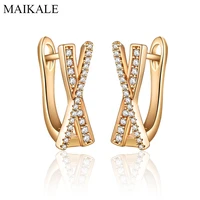 maikale trendy golden geometric stud earrings for women x shape zirconia earrings women jewelry accessories charm gifts