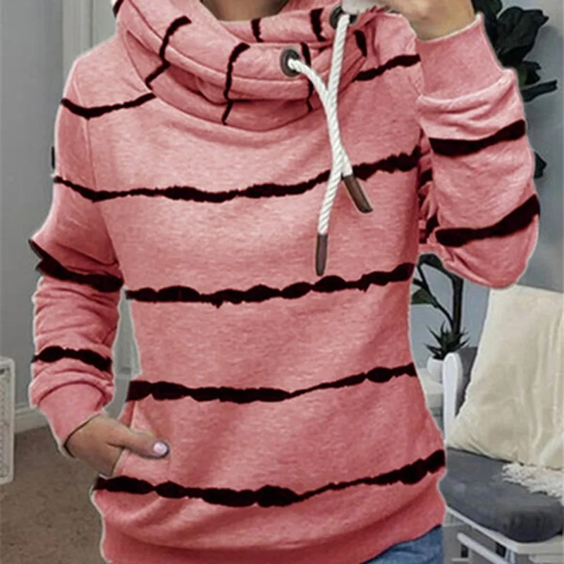 

Женская толстовка с капюшоном и принтом в полоску, Повседневный пуловер с длинным рукавом и кулиской в стиле Харадзюку на осень-зиму