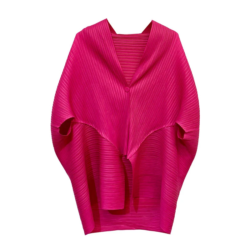 

LANMREM Women's Pleated Plus Size Jacket New V-neck Bat Sleeve Half Sleeve Loose Wild Fashion Trend Spring Autumn 2021 2E1422