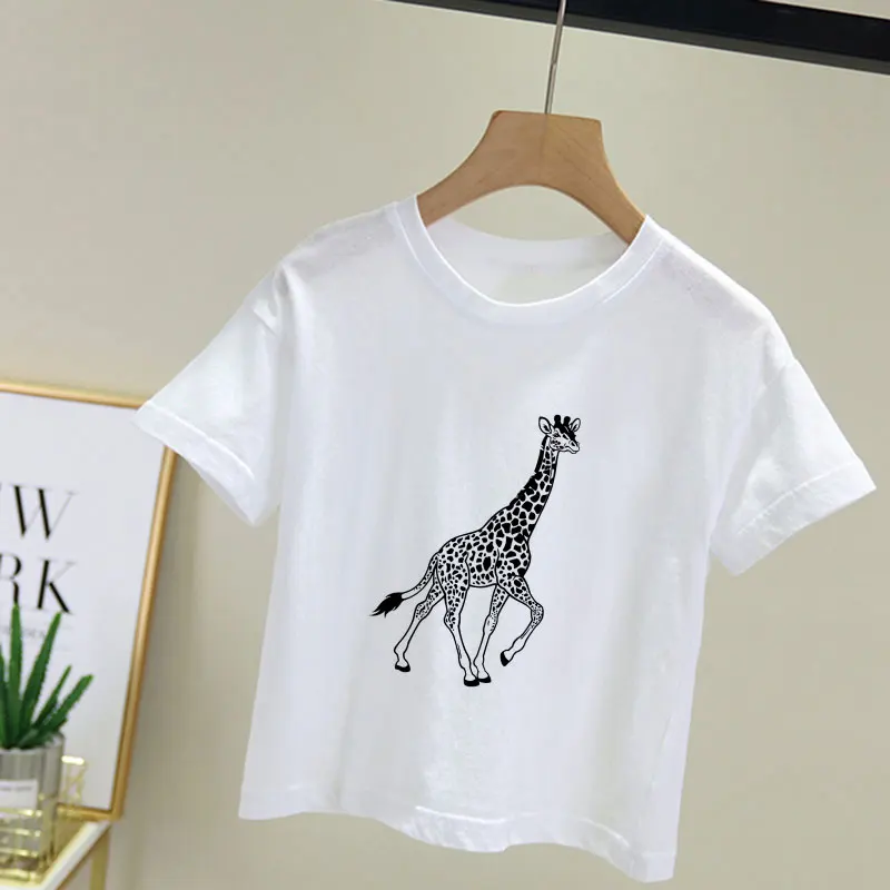 

New Shelves Boys Clothes Crew Neck Kids T Shirt Harajuku Giraffe Cartoon Print Tshirt Girl Girls Tops 24M 3T 4T 5T 6T 7T 8T 9T