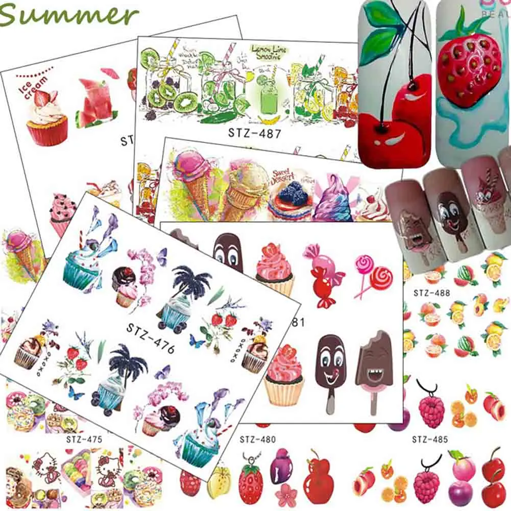 18 шт Торт Мороженое наклейки для ногтей Смешанный красочный дизайн женщин Макияж
