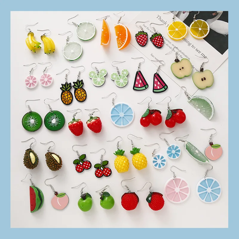 Серьги-подвески с разными фруктами женские висячие ювелирные украшения для
