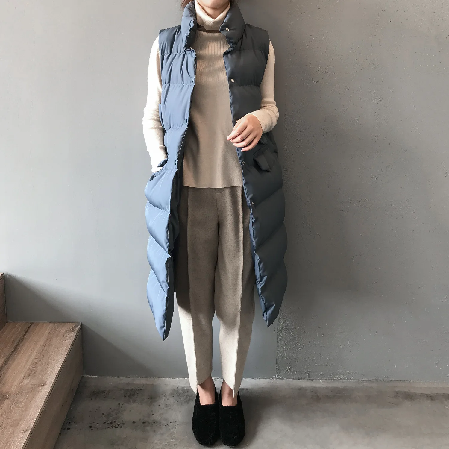 

2021 Spring Cotton Padded Women Vest Coat Stand Collar Long Vest Warm Office Lady SlimTops Chaleco Mujer Gilet Casaco Feminino