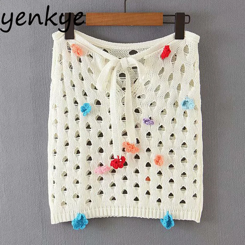 

Sexy Hollow Out Crochet Skirt Fashion Women Floral Trims Knit Bodycon Mini Skirt Summer faldas LJPZ9224