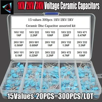 15values 300pcs 1kv2kv3kv 0 1nf to 22nf high voltage ceramic disc capacitor assorted kit with storage box