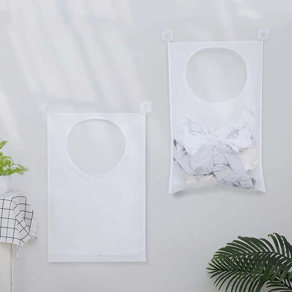 

Adhesive Wall Hanging Net Mesh Bathroom Organizer Household Home Storage Dirty Clothes Basket Toys Pouch Laundry Bag