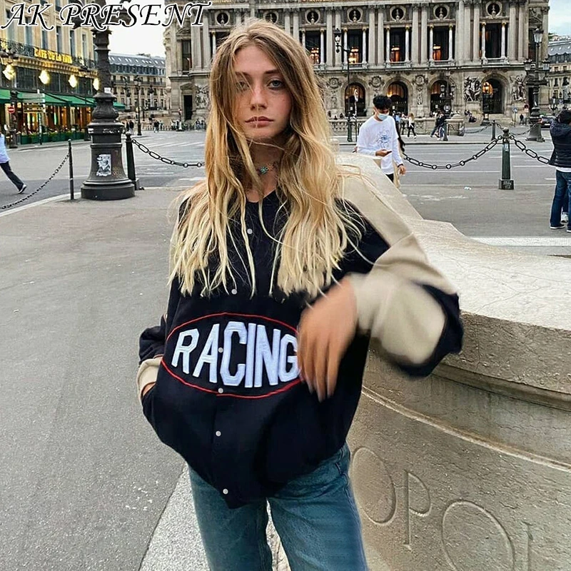 

Baseball Uniform 2021 Autumn Fashion Letter Long Sleeve Streetwear Jacket Goth Harajuku Punk Oversized Women's Coat