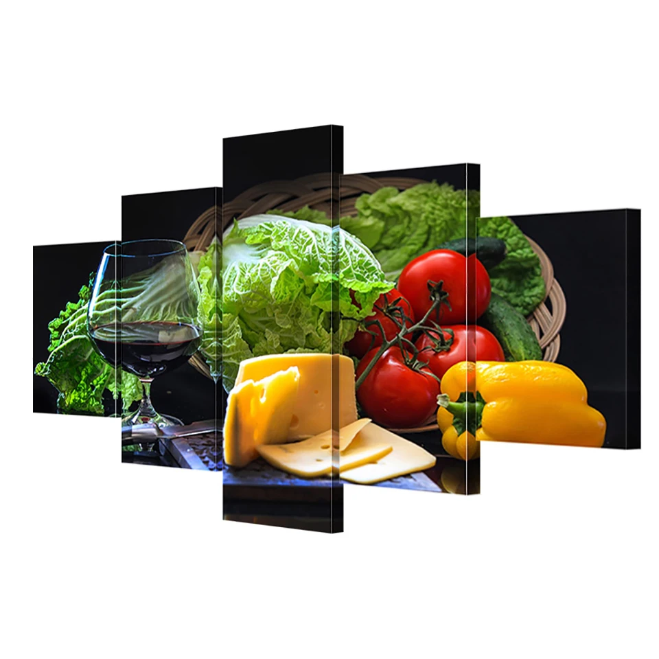 

Poster Modern Home Decor Living Room Canvas 5 Panel Vegetable Red Wine Food Frame Wall Art HD Print Painting Modular Pictures