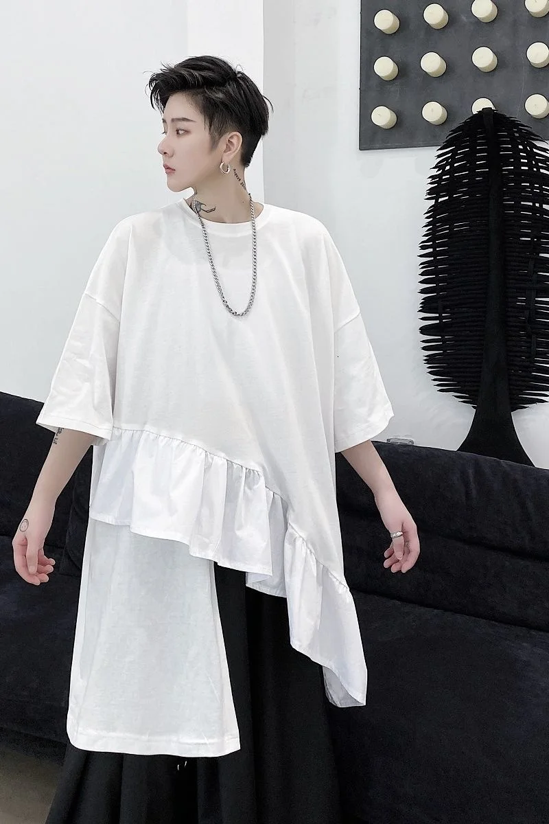 Футболка мужская с коротким рукавом модная простроченная Асимметричная белая