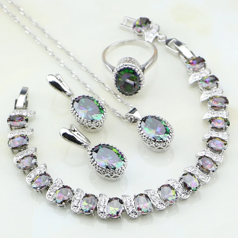 Корона Мистик Радуга Циркон 925 Серебро Свадебные Ювелирные наборы для цепочка