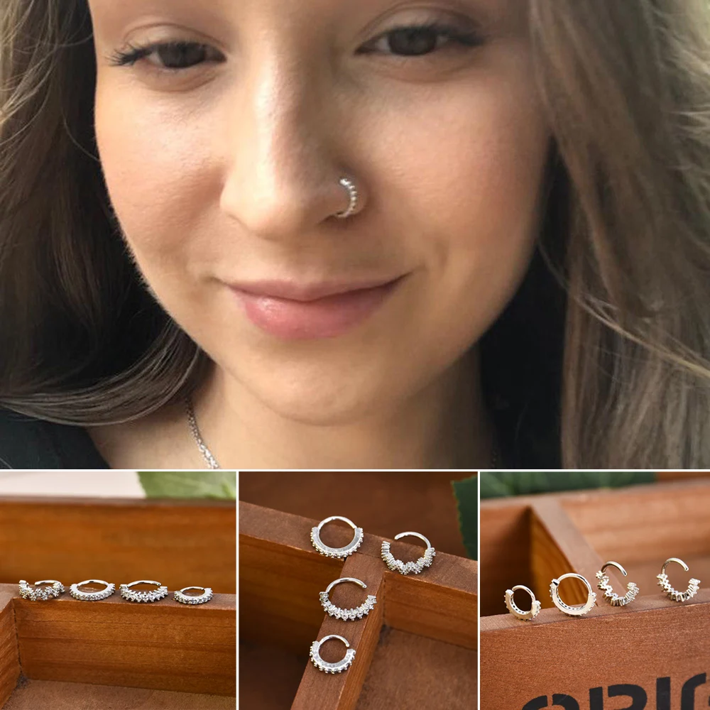 Серебряные кольца для носа Daith Snug пирсинг для пупка Спиральные серьги, Надеваемые На ушной хрящ ювелирные изделия для тела для женщин перегородка кольцо ушные датчики