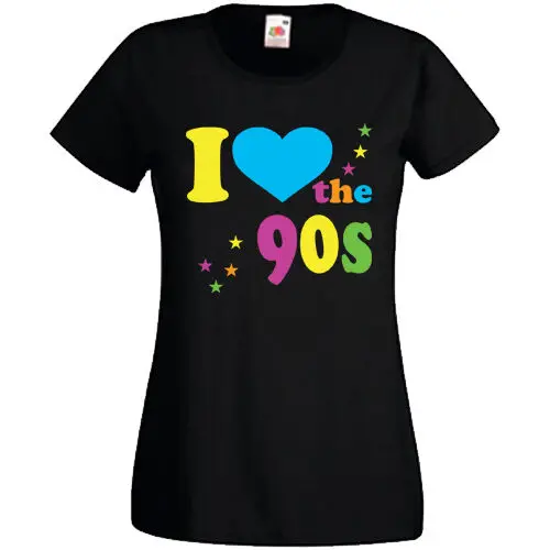 Ladyfit Женская Сексуальная футболка в стиле ретро с сердцем I Love The 90's нарядное