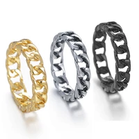 3 colors punk chain ring trendy link black gold silvery vintage rings for men women rock roll party jewelry gift wholesale