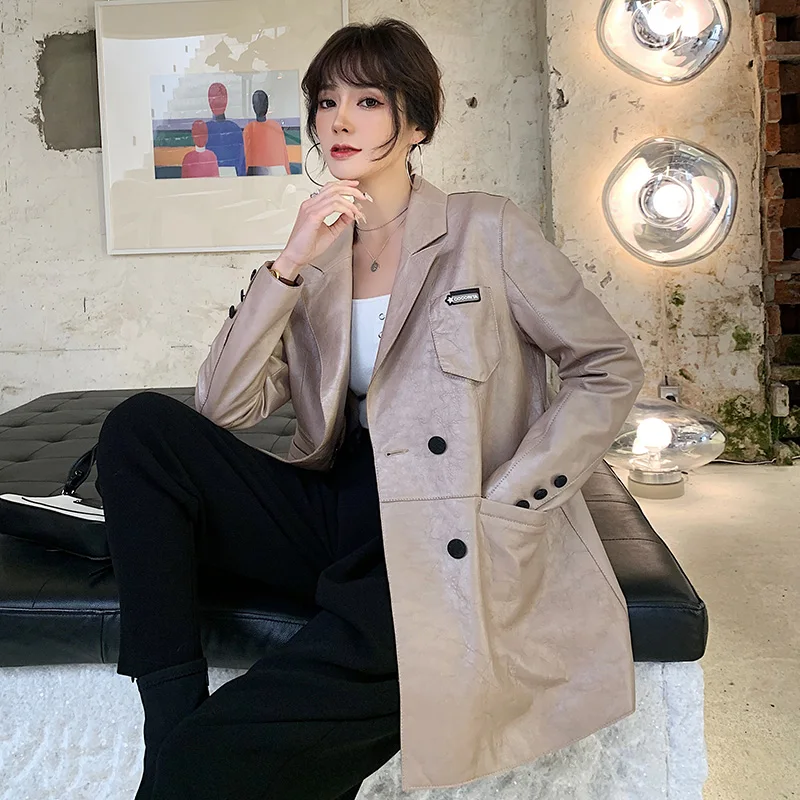 

JCHB 2021 Haining Spring New genuine leather coat Women's Mid-length sheepskin windbreaker small suit casual fashion coat