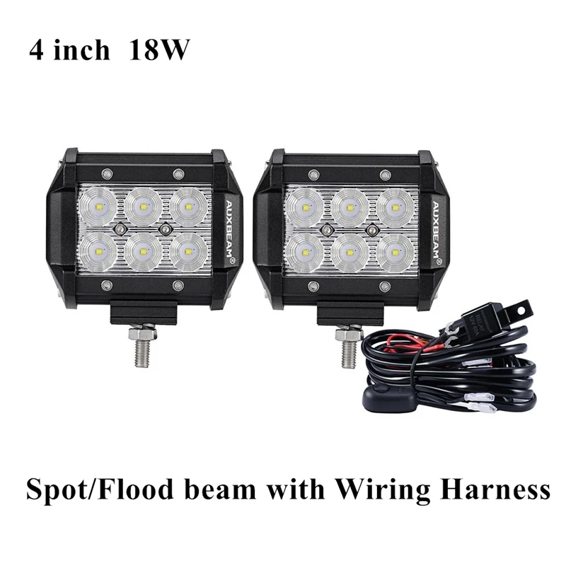 

AUXBEAM 4 inch 18W CREE LED Work Light bar 9-32V Flood Spot Beam Fog Lights with Harness for Trucks Cars Off-road SUV Boat