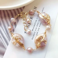 sl082036b baroque french vintage 14k gold plated freshwater pearl winding bracelet female japanese handmade winding bracelet bra