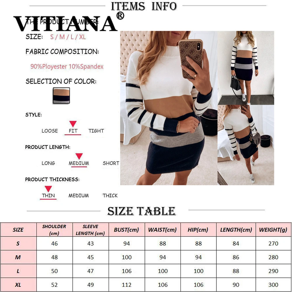 Женское трикотажное платье VITIANA Повседневное свитер в полоску с длинными