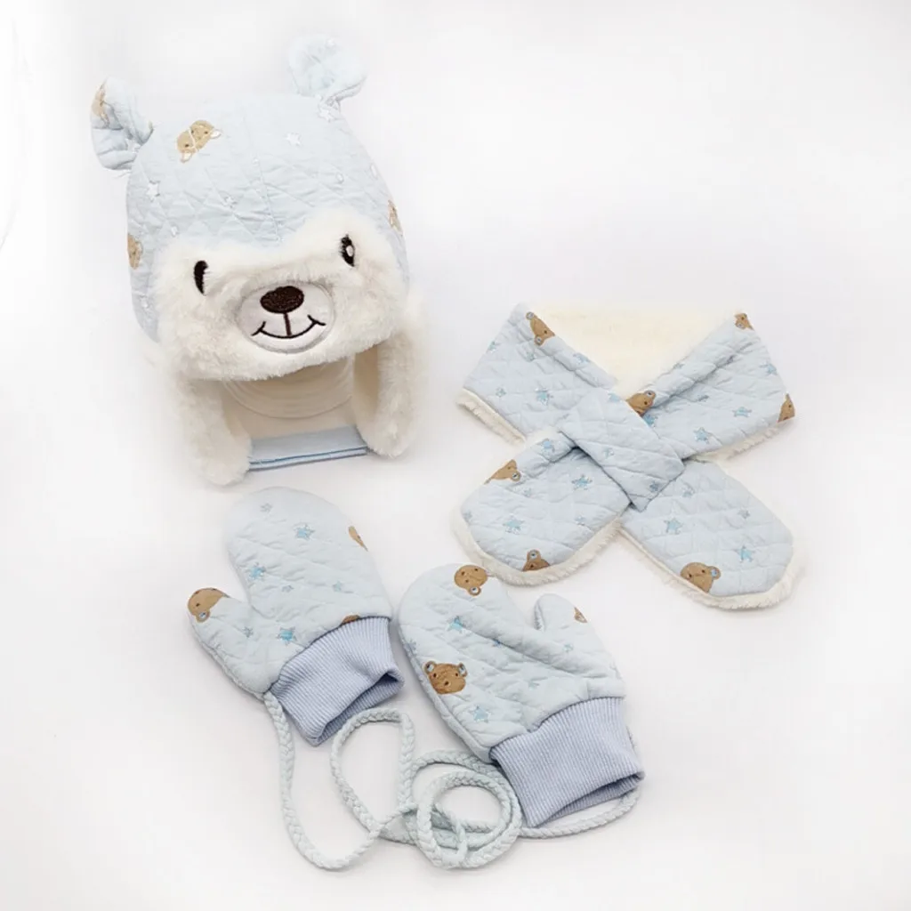 3Pcs Toddler Baby Girls Boys Winter Keep Warm Cartoon Photography Plush Knitted Cap+Scarf+Gloves Set baby hat cap Accessories | Детская