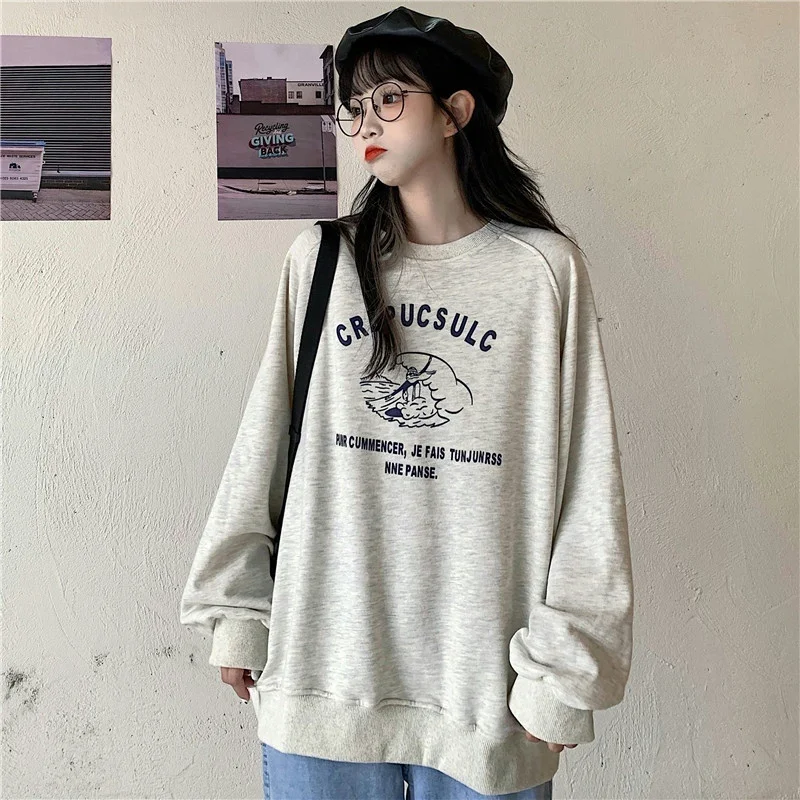 

American Hiphop High Street Sweater Women Chic Hong Kong Style Thin Fashion Ins Loose Bf Idle Style Cec Coat Jum