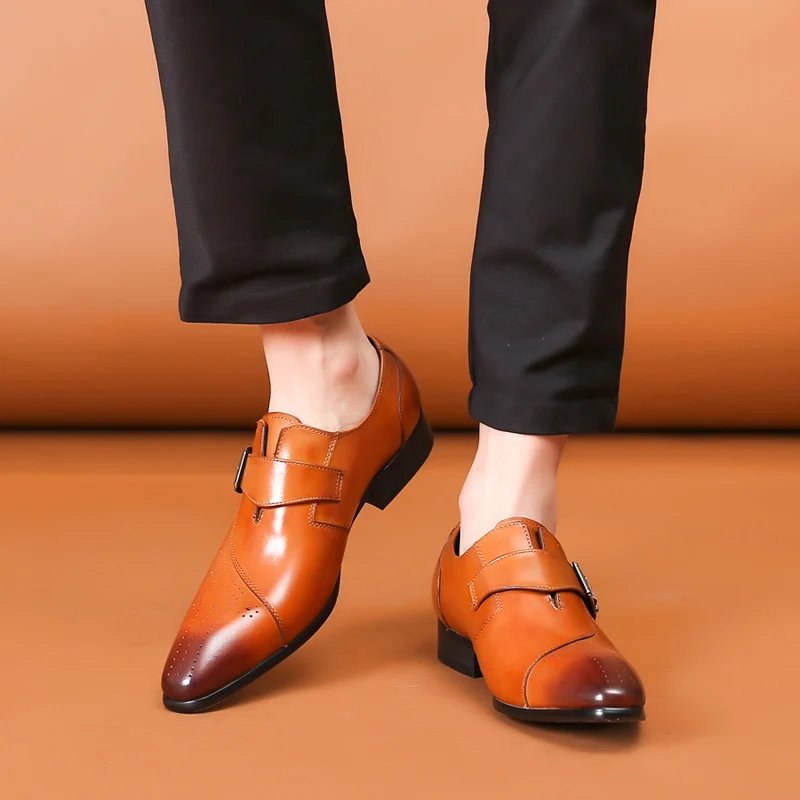 Мужские кожаные лоферы с ремешком в итальянском стиле вечерние туфли деловом