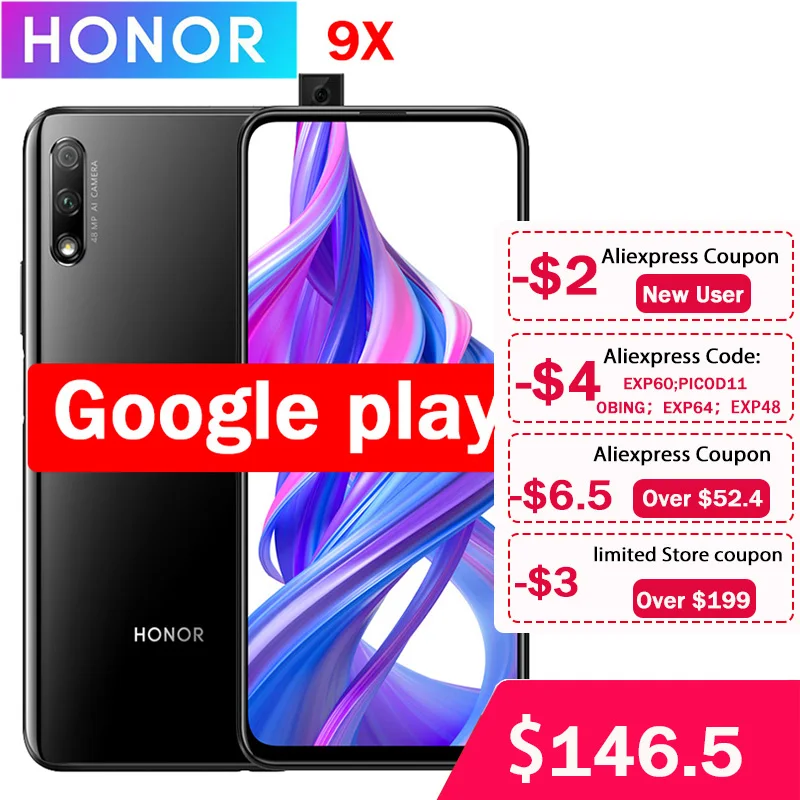Новый Honor 9X мобильный телефон Kirin 810 Android 9 0 6 5 дюймов IPS 2340X1080 4/6 ГБ Оперативная