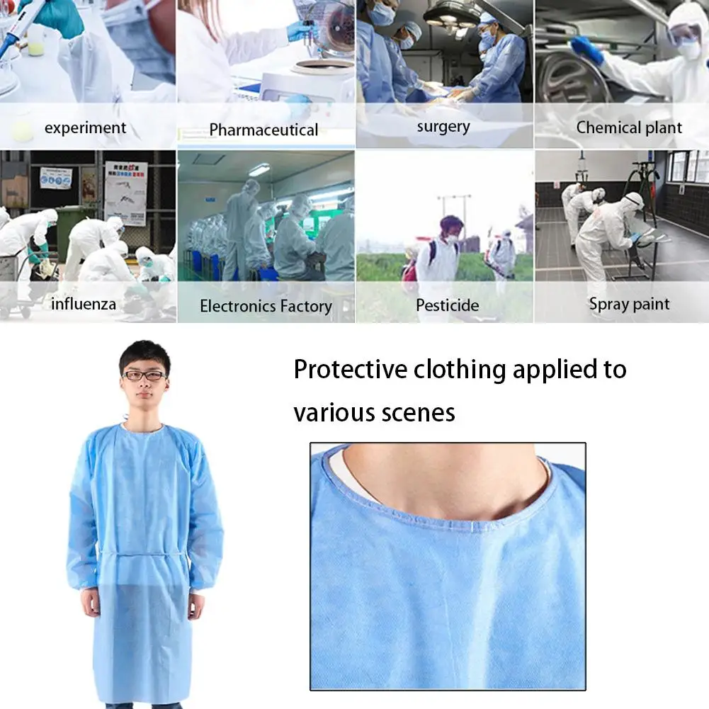 

10PCS Disposable Protective Isolation Gown Waterproof Dustproof Coverall Suit for Women Men Anti-particle Protection Gown