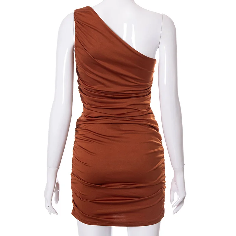 

One Shoulder Sexy Backless Ruched Party Dress Women Fashion Summer Sleeveless Mini Dresses Bodycon Clothes Vestido