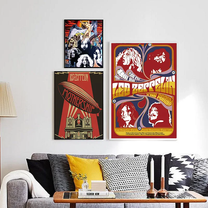 

LEDs Zeppelin Signer Posters Vintage Wall Art Painting Silk Spun Cloth Prints for Bar Bedroom Home Living Room Decor