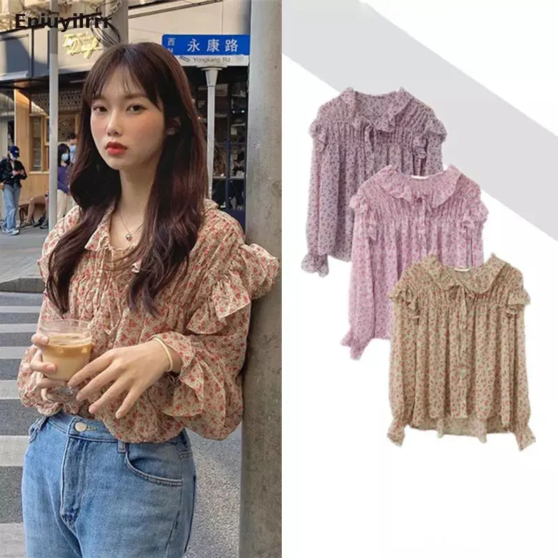 

Винтажные женские топы в стиле ретро, осенние женские блузки, женские блузы, корейские шикарные модные милые рубашки на пуговицах в японско...