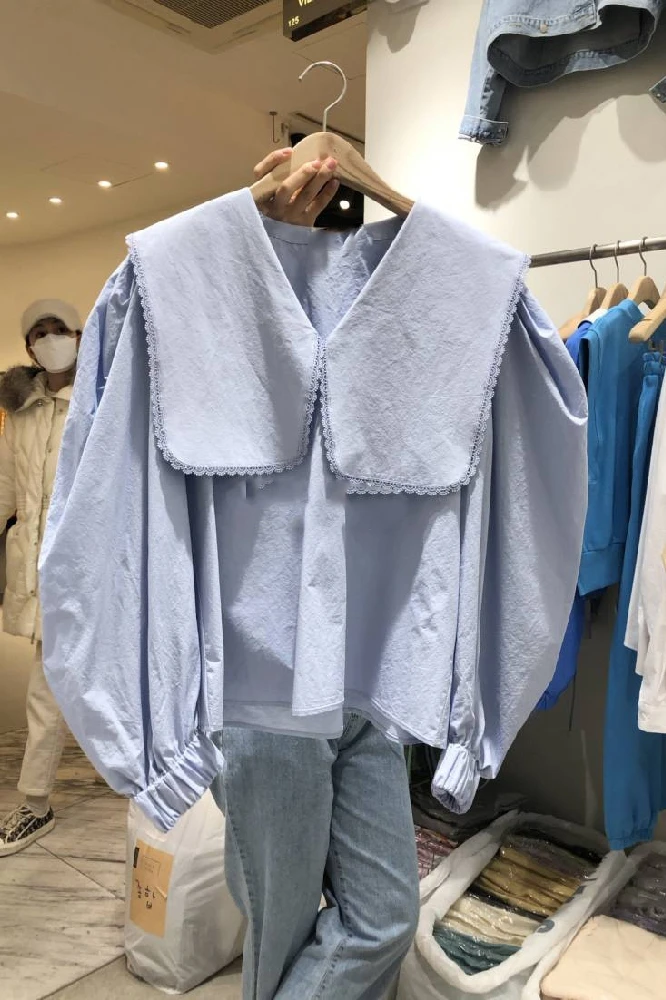

2021 Spring New Fashion Peter Pan Collar Solid Full Shirt Womens Tops