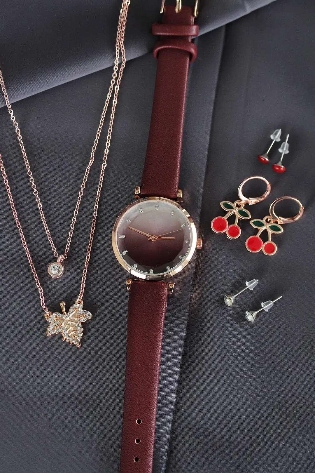 Кожаный ремешок для наручных часов бордового цвета женские часы и