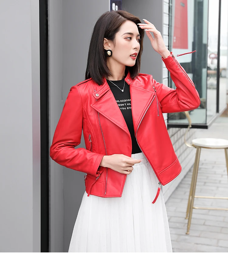 shipping,2020 new Free short women genuine leather clothing.fashion sheepskin jacket,slim biker leather coat,quality leather