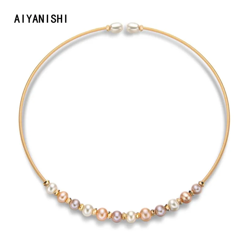 

AIYANISHI 18K Gold Filled Chokers Necklace 5.5-7mm Natural Freshwater Pearl Elegant Pearl Necklace Chokers Women Jewelry Gifts