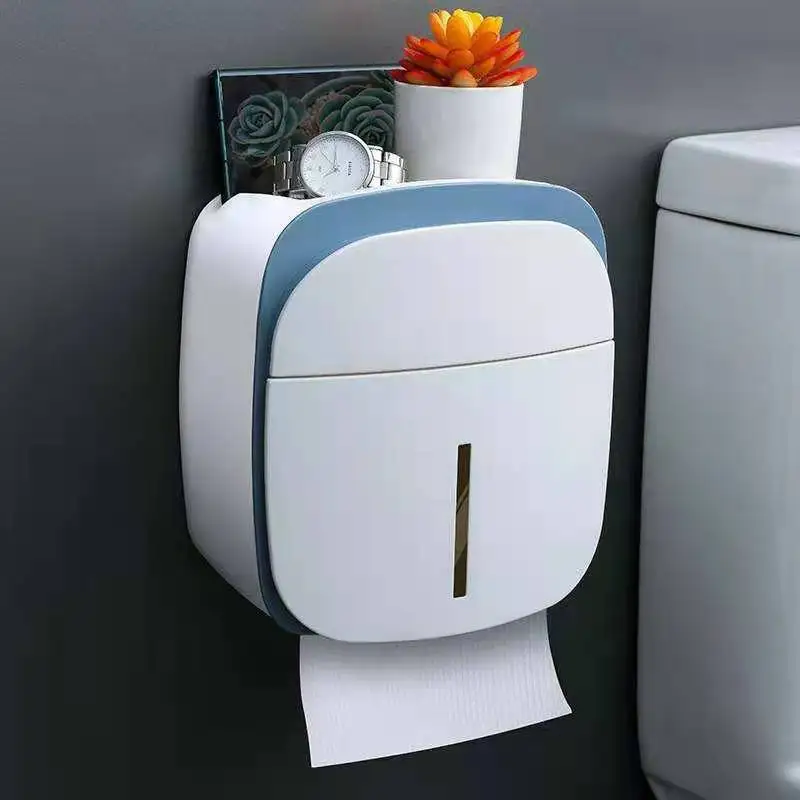

Double Layer Tissue Box Towel Napkin Storage Case Punch-free Paper Dispenser Organizer Wall Mounted Bathroom Paper Holder Box