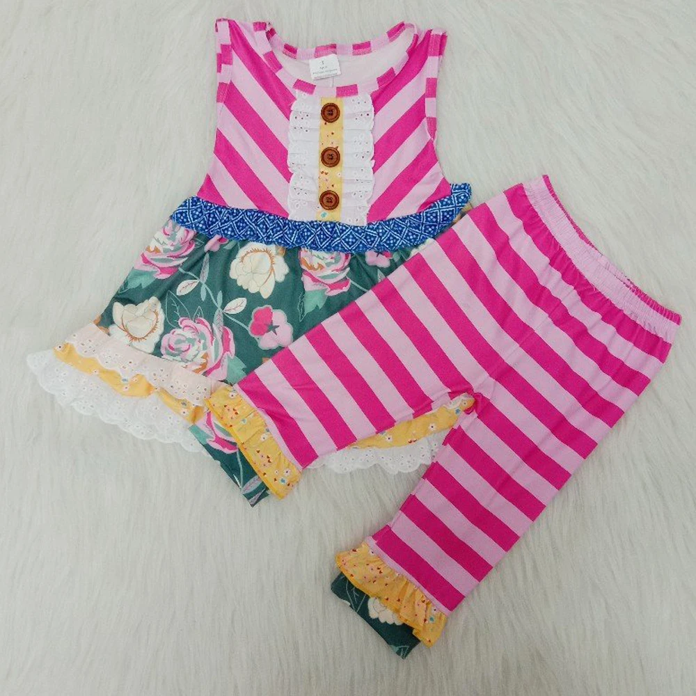 

Наряд в полоску, одежда для девочек, весенний наряд, кружевная одежда с оборками без рукавов для малышей, изящная милая детская одежда