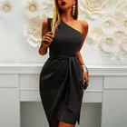 2021 элегантное темпераментное однотонное вечернее платье миди с наклонными плечами без рукавов с поясом новые модные асимметричные платья для женщин