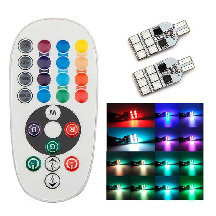 

Automobile LED side lamp seven color remote control RGB side lamp T10 parking lamp magic color driving lamp 5050-12smd