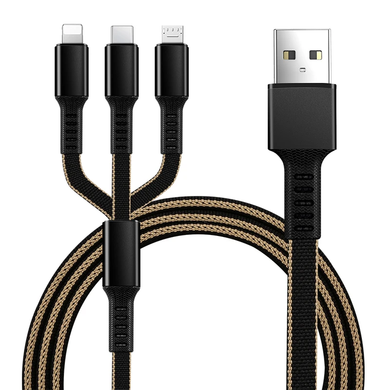 USB кабель для iPhone XS X 8 7 6 Быстрая Зарядка Кабели нейлон 3 в 1 мульти Тип C Micro USB кабель для передачи данных для samsung зарядное устройство Шнур