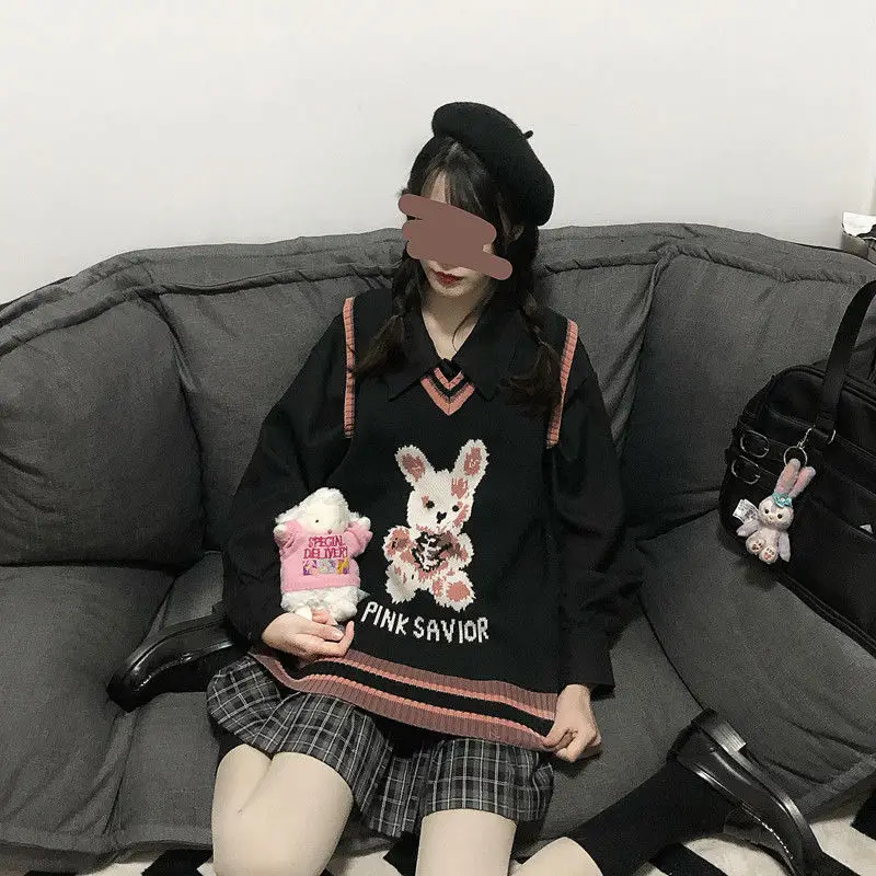 Женский вязаный свитер Woherb в стиле Харадзюку с милым мультяшным Кроликом